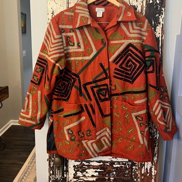 Artsy vintage J A Resorts Embroidered Beaded BOHO Coat Jacket Wool Blend medium - Picture 1 of 10